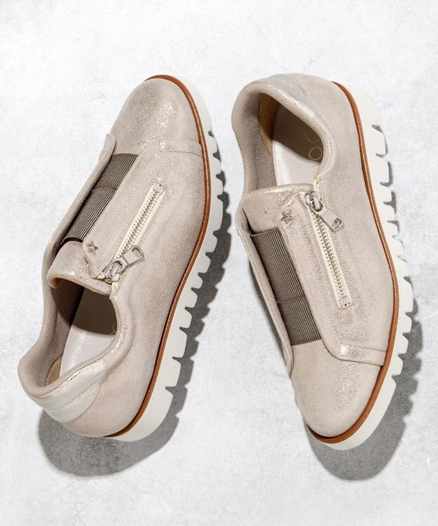 Dominic3 センターゴムサイドジップ レザースニーカー シルバー