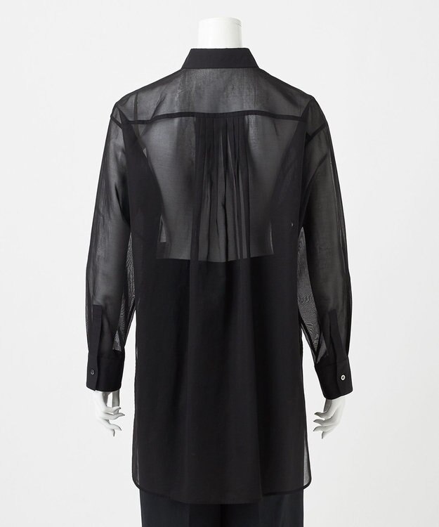 23区 L 【GOLD LABEL】コットンオーガンジー ピンタックブザム シャツ ブラック系