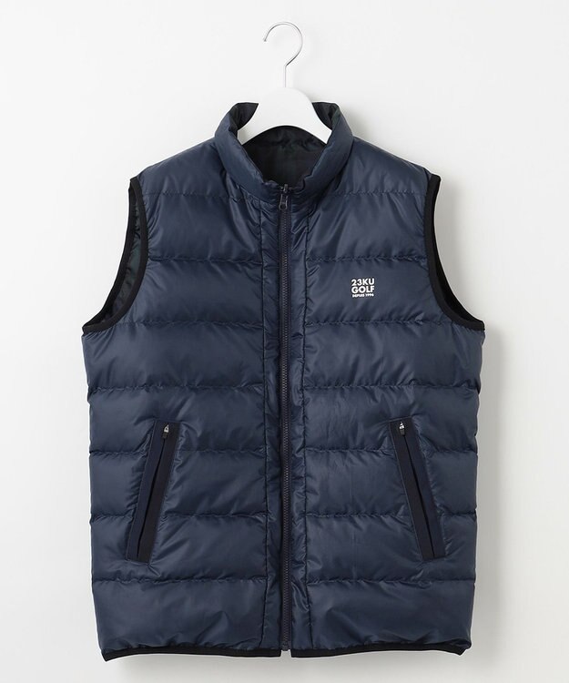23区GOLF 【MEN】無地×チェック リバーシブル ダウンベスト ネイビー系