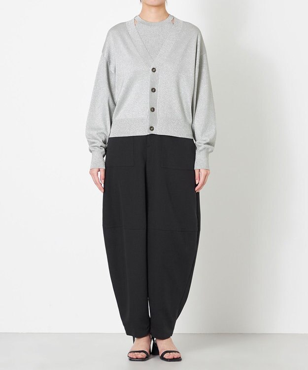 NAVE 【Nave・洗える】ラメニット カーディガン シルバー系