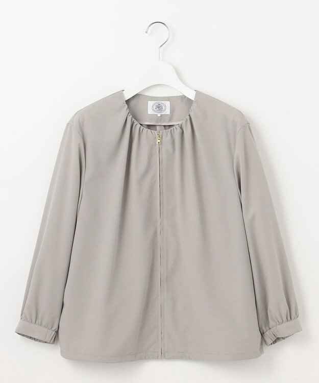 J.PRESS LADIES L 【洗える】80/1スパンタイプライター ノーカラー ブルゾン モカグレー系