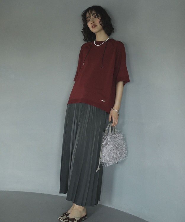 Green Parks トレーナー風ニットプルオーバー Red