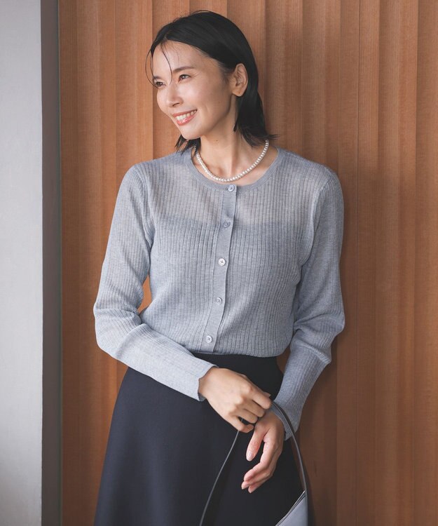 UNFILO シアーリブ ニットカーディガン グレー