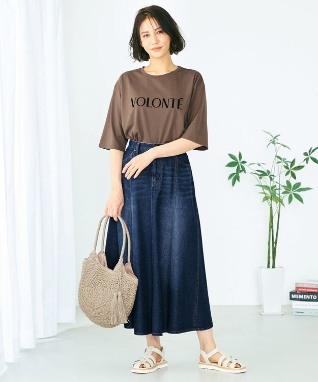 ANY L 【洗える】フロッキーロゴ Tシャツ ブラウン