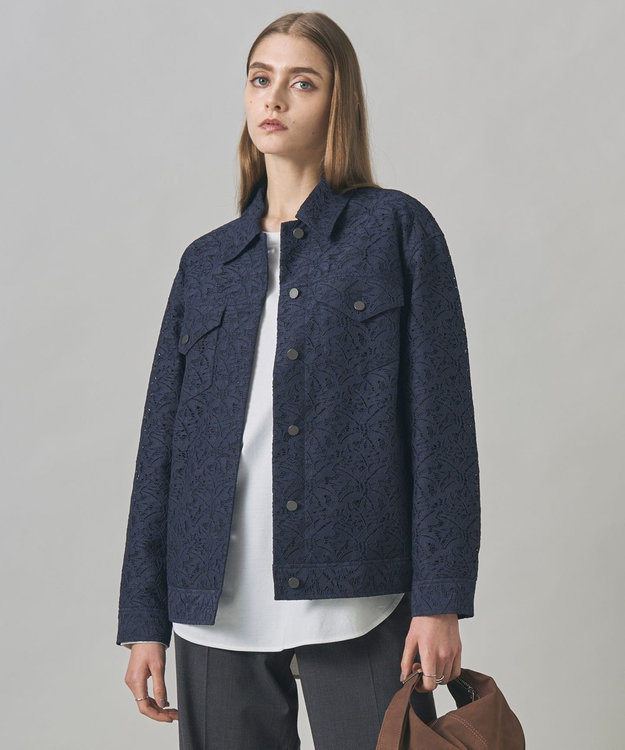 ICB L 【洗える】リーフラッセルレース ジャケット ネイビー系