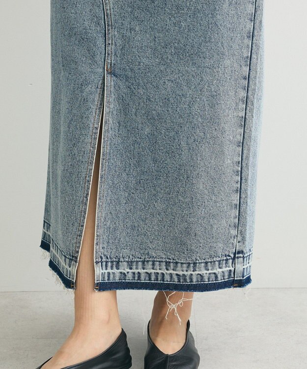 Green Parks フロントスリットデニムロングスカート Sax