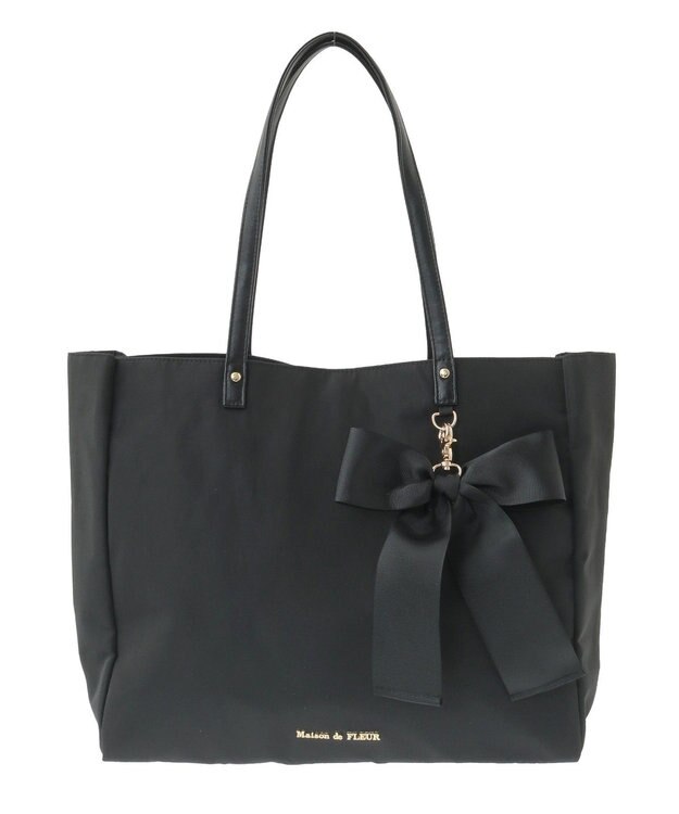 Maison de FLEUR リボンチャーム付き3ルームトートバッグ Black