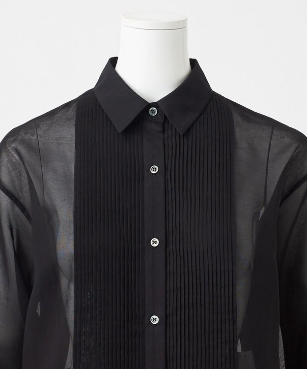 23区 L 【GOLD LABEL】コットンオーガンジー ピンタックブザム シャツ ブラック系