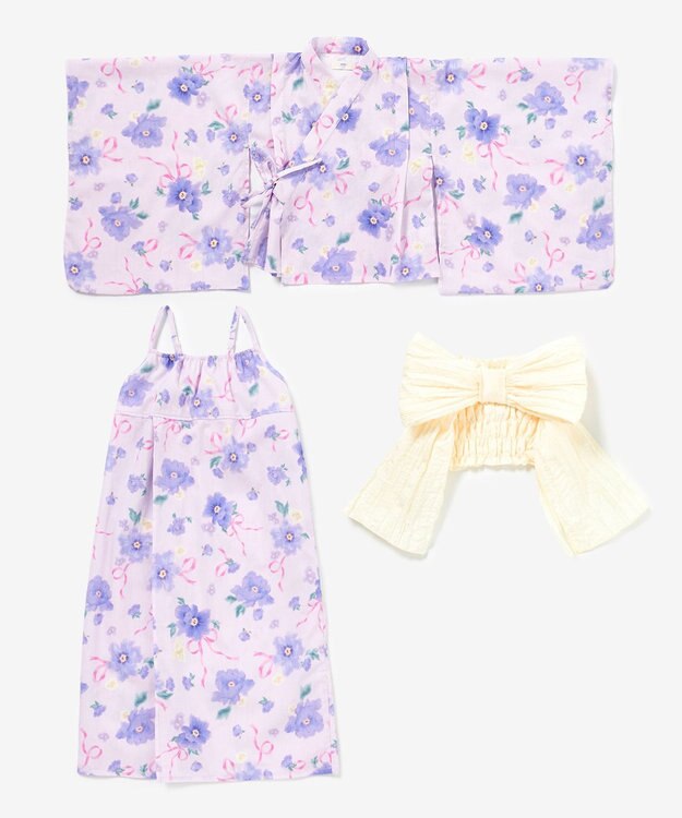 ANY KIDS 【簡単着付け】2WAY セパレート浴衣セット ラベンダー×花柄