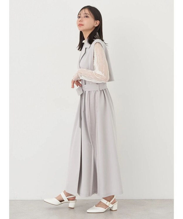 earth music&ecology サイドプリーツジレンチ Gray