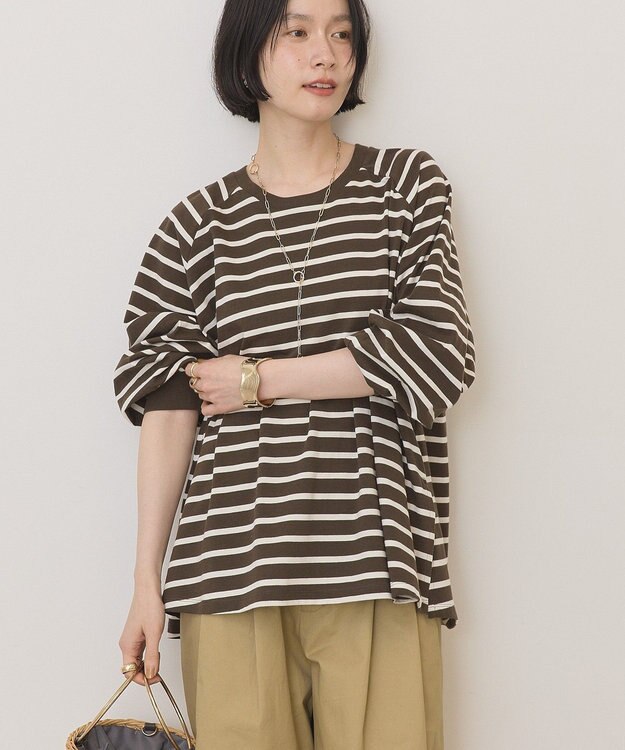 AMERICAN HOLIC フレアラグランボーダーロンＴ Brown