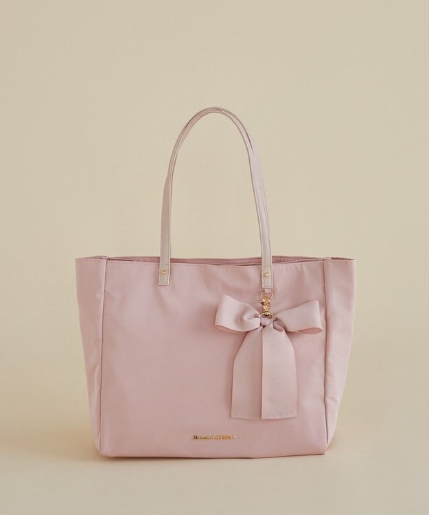 Maison de FLEUR リボンチャーム付き3ルームトートバッグ Pink Beige