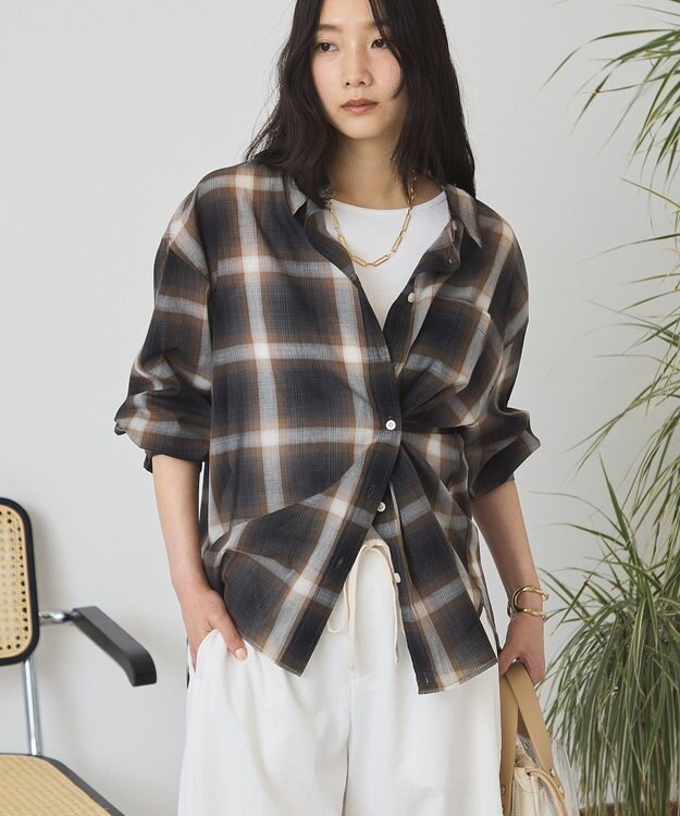 AMERICAN HOLIC 【3WAY】シアーチェックシャツ Brown
