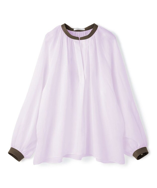 BEIGE， PAULINE / リネンヴィスコースフェイクレザー配色ブラウス Lilac