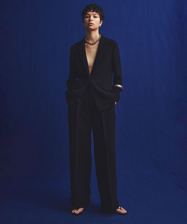 uncrave 【防シワ・洗濯機洗い可】ウォッシャブル ダブルクロス ワイドパンツ ネイビー