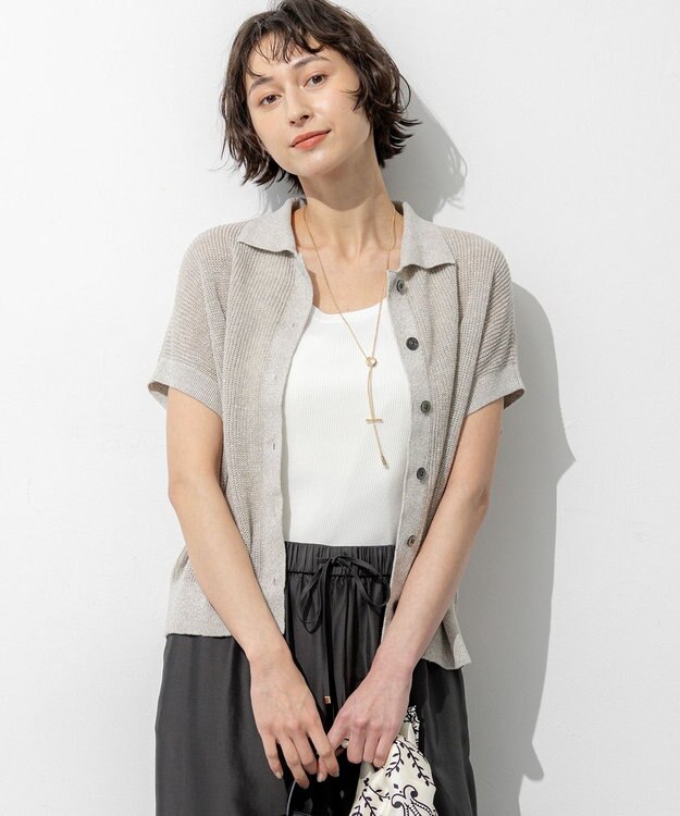 23区 【先行予約】ピュアリネン ハーフスリーブ ポロニット ベージュ系