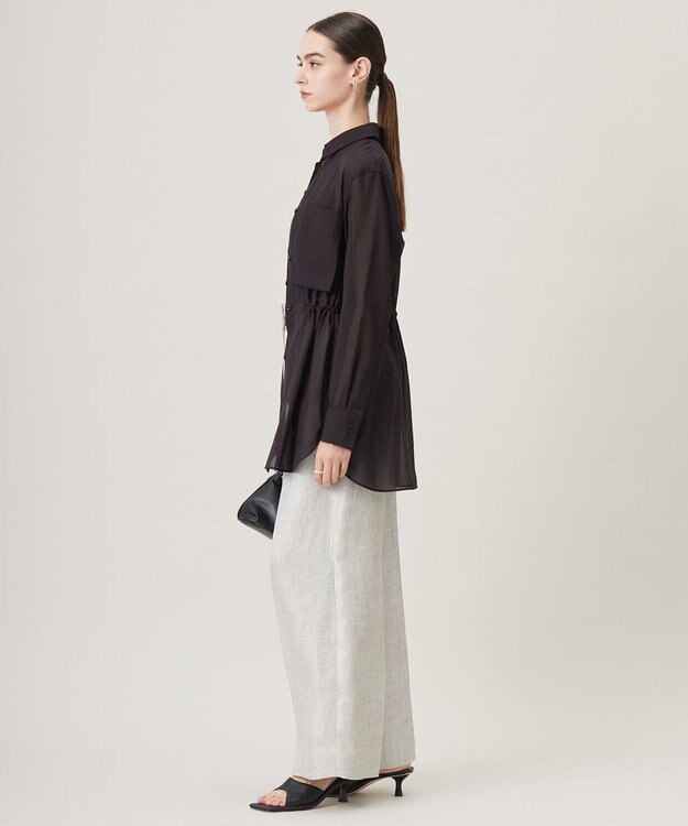 ICB L 【洗える】 PlaXシアーオーガンジー シャツ ブラック系