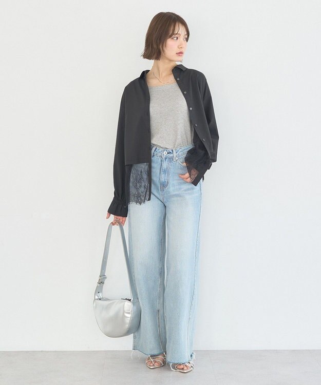 earth music&ecology 適ON レースヘムシャツ Off White