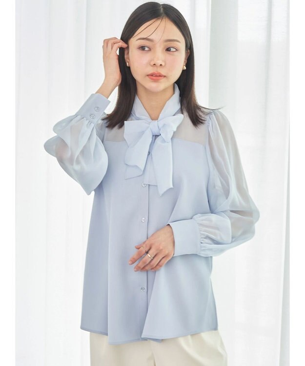 earth music&ecology シアードッキングブラウス Blue