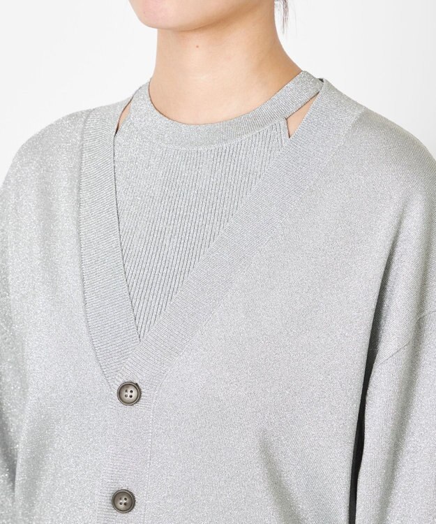 NAVE 【Nave・洗える】ラメニット カーディガン シルバー系