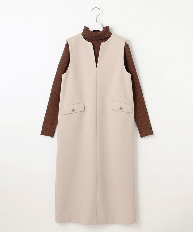 ANY SIS 【2SET】ニードルジャンパースカート × ラメリブタートルニット セット アイボリーベージュ×ブラウン