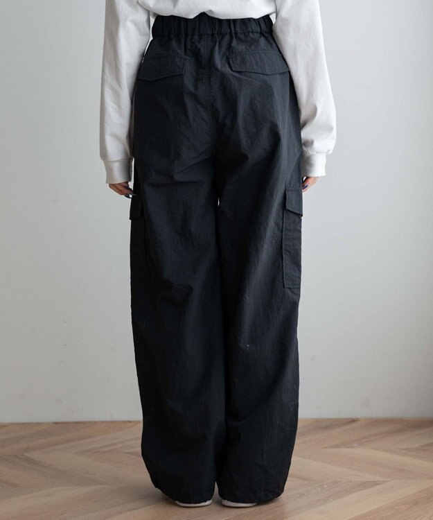 WEGO 【ウエストゴム】ナイロンイージーワイドカーゴパンツ ブラックその他