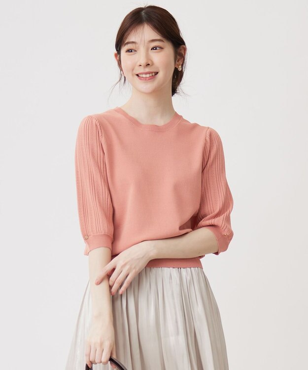 ANY SIS S 【接触冷感 ・UVケア】シアースリーブ ニット コーラル