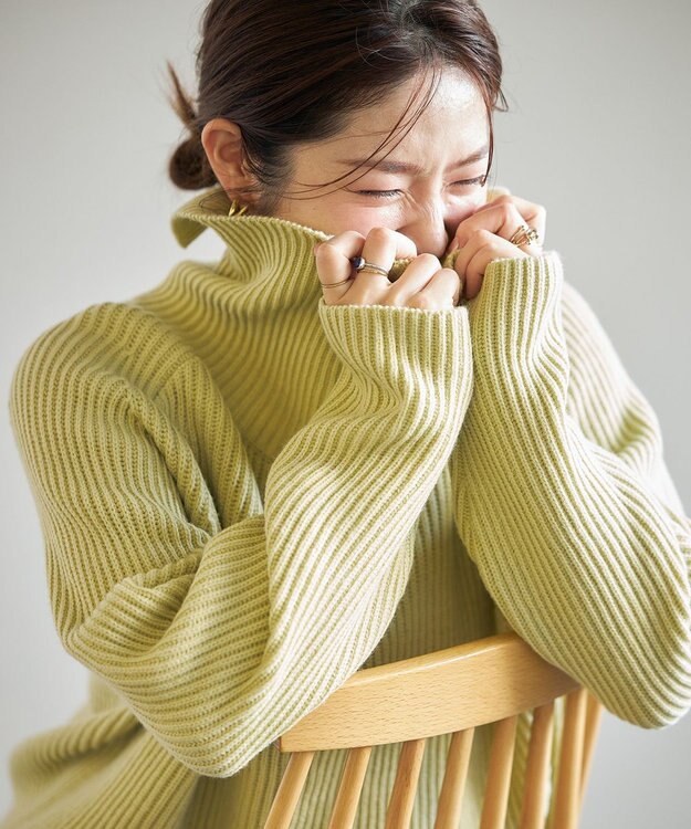 UNFILO あぜ編みオフタートルニット ピスタチオ