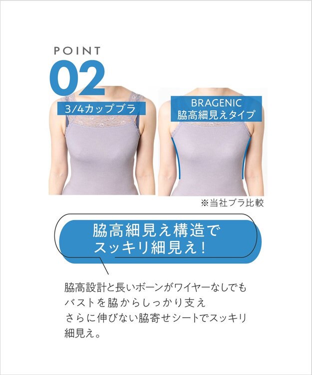 AMPHI ノンワイヤーブラ 谷間をメイク 脇高設計 A~Gカップまで対応 大きいサイズ 【BRAGENIC ブラジェニック 脇高細見えタイプ】 ブラジャー ブラ BMI353 アンフィ／ワコール ロマンピンク
