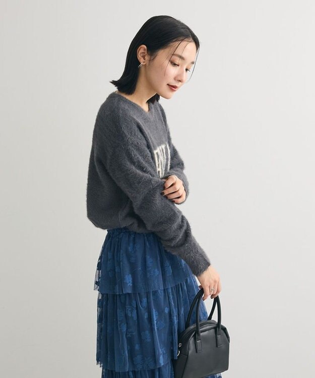 Green Parks シャギーロゴニットプルオーバー Charcoal Gray