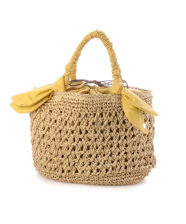 UNBILLION カシュカシュ cachecache / 下がりリボン柄編みトート マスタード