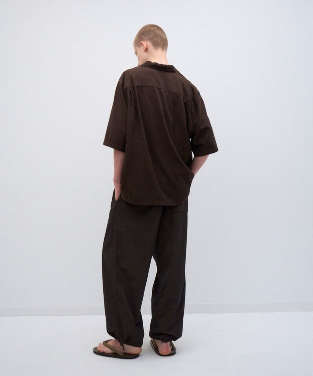 ATON COTTON SILK VIERA | オープンカラーハーフスリーブシャツ - UNSEX DARK BROWN