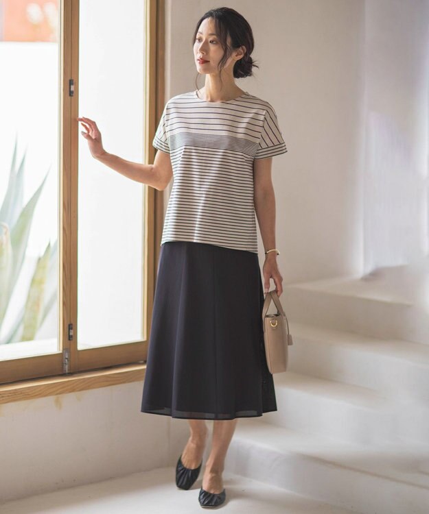 J.PRESS LADIES L パネルボーダー ドルマンスリーブ カットソー ベージュ系1