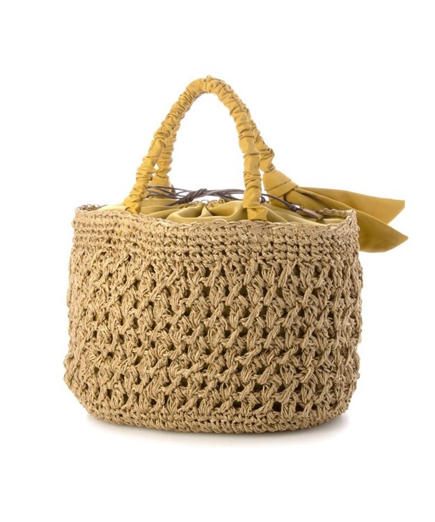 UNBILLION カシュカシュ cachecache / 下がりリボン柄編みトート マスタード