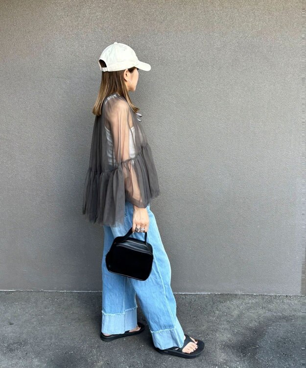 Green Parks リボンチュールデザインブラウス Khaki