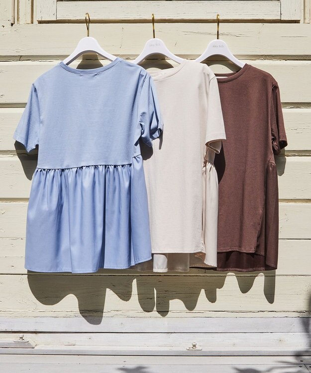 ANY SIS S 【WEB・一部店舗限定】サテンコンビ プルオーバー スモーキーブルー