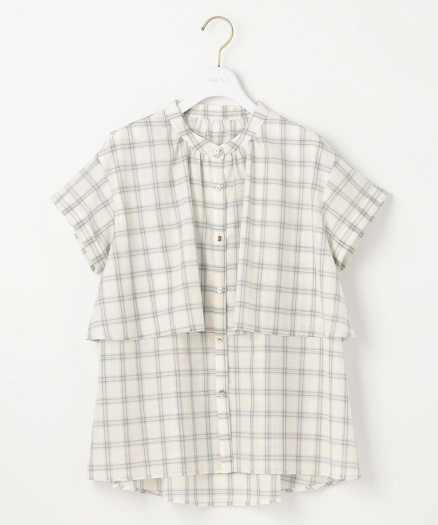 ANY SIS L 【洗える】バンドカラーレイヤード ブラウス アイボリーチェック