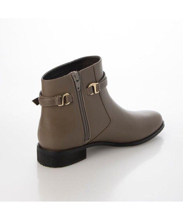 ing <ing>【撥水革】ベルトデザインフラットショートブーツ オーク