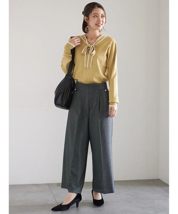 Te chichi ツイーディーワイドクロップトパンツ ネイビー