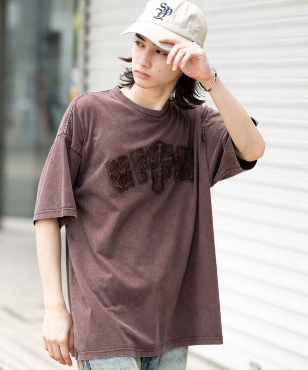 WEGO 【ユニセックス着用ITEM】スノーウォッシュダメージアップリケT（SS） ブラウン