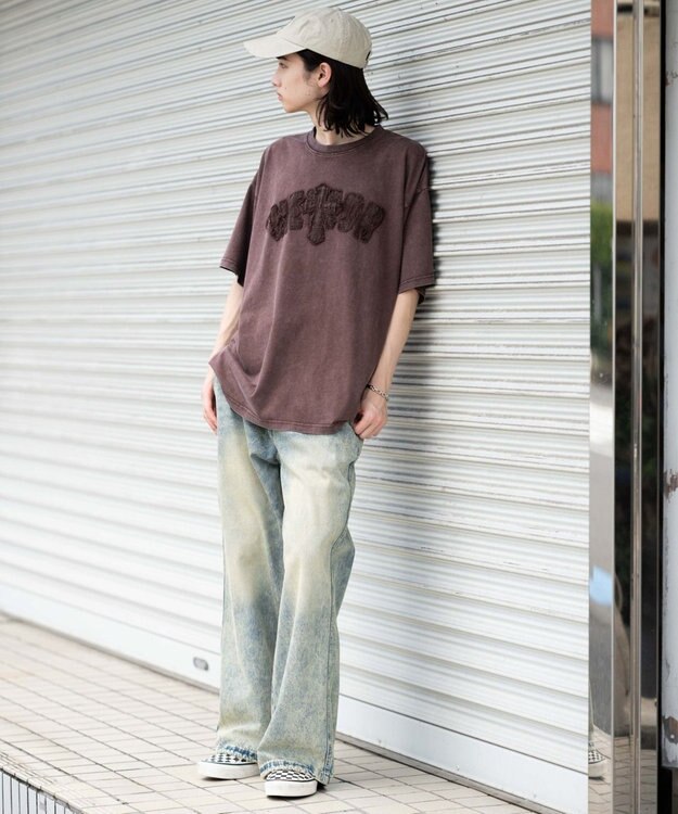 WEGO 【ユニセックス着用ITEM】スノーウォッシュダメージアップリケT（SS） ブラウン