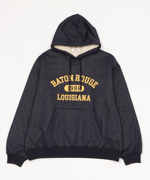 WEGO 【ユニセックス着用ITEM/裏起毛】カレッジロゴボアパーカー ネイビー