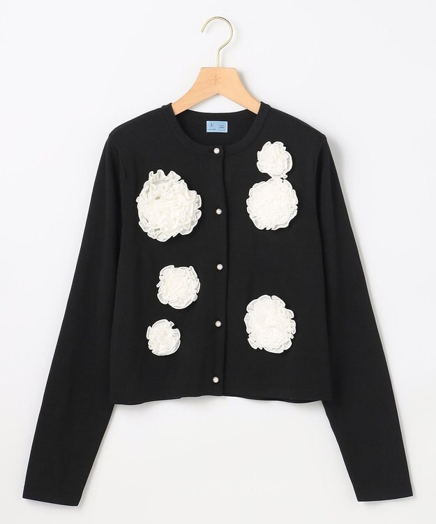 組曲 S 【組曲×setsuko sagittaire】ボンボンフラワーニット カーディガン ブラック系