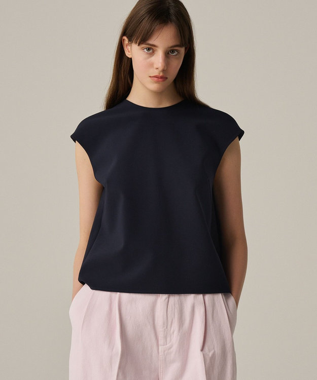 uncrave 【撥水・洗濯機洗い可】プルーフダブルクロス バックオープンブラウス（uncrave WHITE） ネイビーB