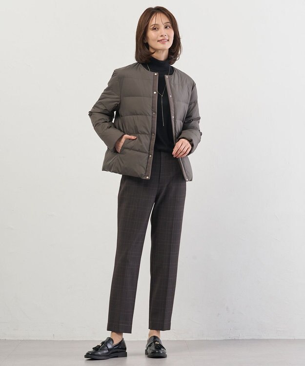 J.PRESS LADIES 【洗える】ライトダウン ノーカラー ジャケット モカグレー系