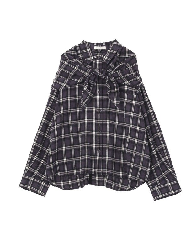 Green Parks スカーフ付チェックシャツ Charcoal Gray