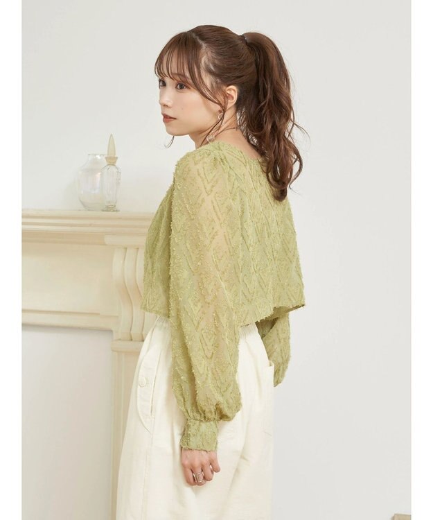 earth music&ecology ＳＥＴ２点カットジャカードカーディガン＋ビスチェ Lime Green