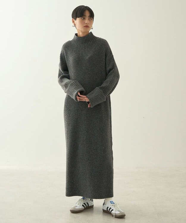 AMERICAN HOLIC モックネックニットワンピース Gray Mixture