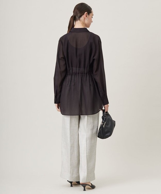 ICB L 【洗える】 PlaXシアーオーガンジー シャツ ブラック系