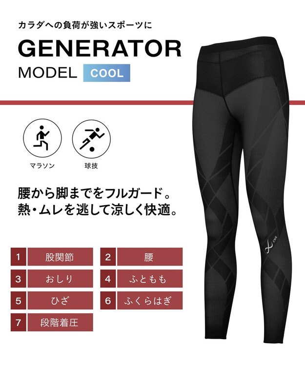 CW-X 【WOMEN】　スポーツタイツ　下半身フルサポート　ジェネレーターモデル　クール　熱・ムレを逃して涼しく快適　/ワコール　HZY279 ブラック